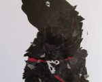 Blk  Dog with Red Leash