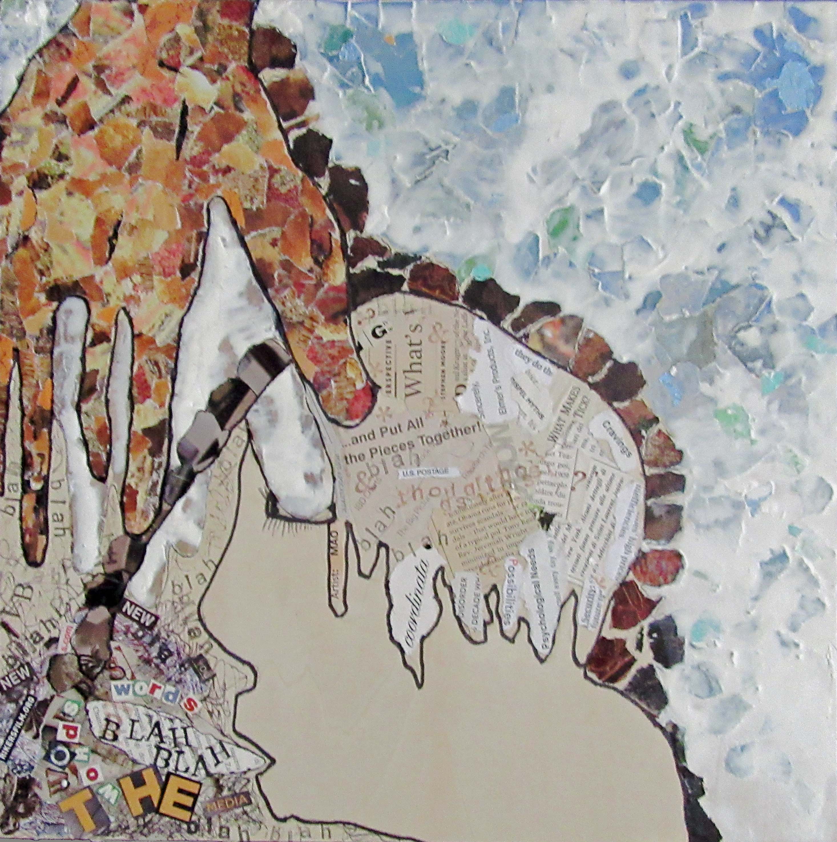 'Oppressive Hand of Ideology' Encaustic, collage, ink